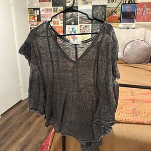 We The Free Charcoal Sheer V-Neck Top